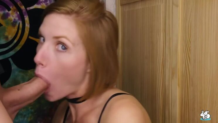 Cumshot on Sexy Redhead's Big Tits