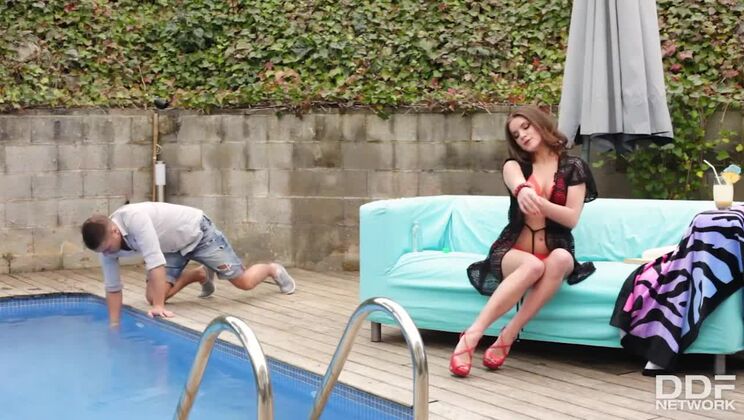 Evelina Darling in High Heels Tempts Pool Boy