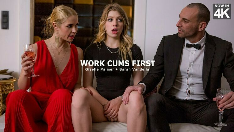 [StepmomLessons] - Work Cums First - Hot Blonde Sarah Vandella Takes Double Facial - Sarah Vandella - Stirling Cooper - Giselle Palmer