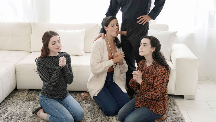 [FreeUseMilf] - Stepmom and Daughters Share a Cock - Lyra Lockhart - Penny Barber - Aria Carson - Calvin Hardy