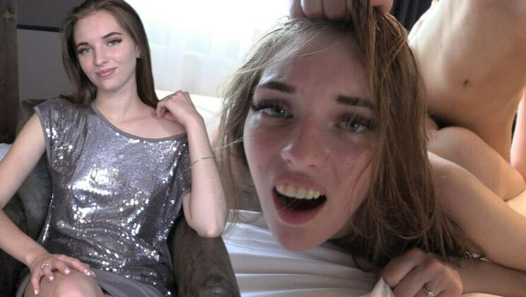 Hardcore Threesome with Shaved Petite Brunette