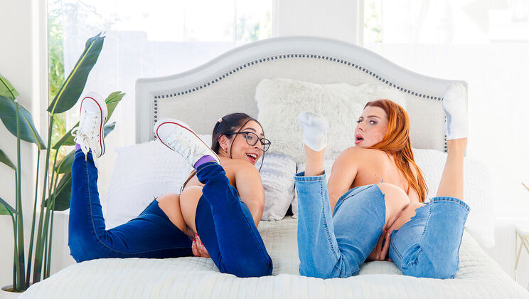 [StepSiblingsCaught] - Stepbro Fucks Redhead & Brunette - Fair Skin & Tan Lines - Victor Ray - Madison Wilde - Stella Luxx