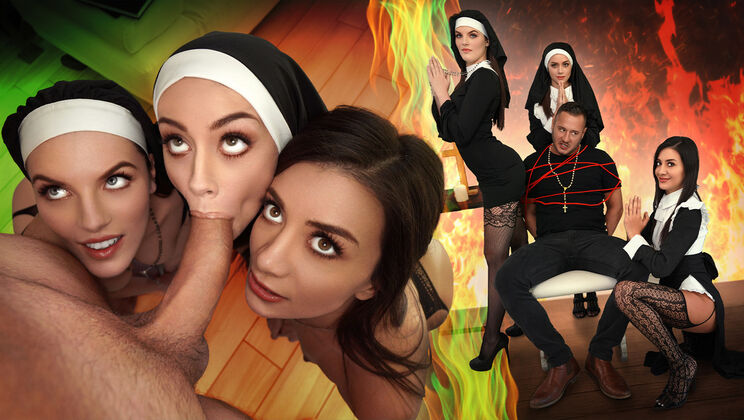 [BFFs] - Skinny Nuns in Bras Ride Danny Rough - Danny Mountain - Natalie Brooks - Fiona Frost - Selena Love