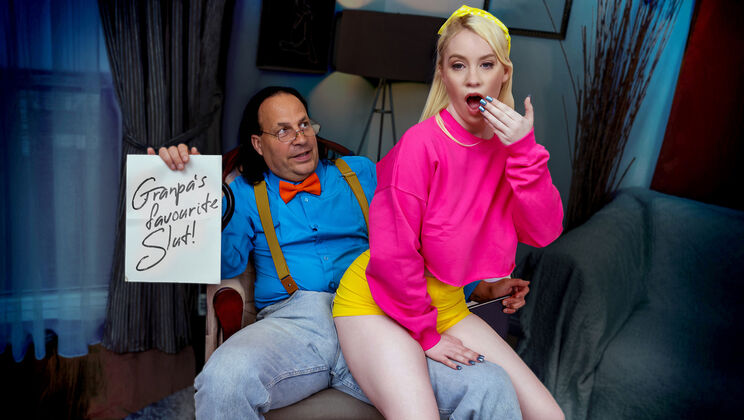 [NotMyGrandpa] - Pantyless Tease: Ghost Nipples Blonde Gets Filled For Taboo Money - Eric John - Gigi Sweets