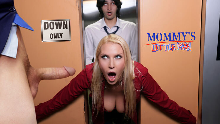 Fit Blonde Vanessa Cage Takes Two Cocks in Stuck Elevator