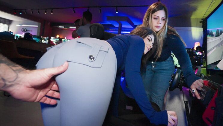 Ass Fingering and Blowjob in the Arcade