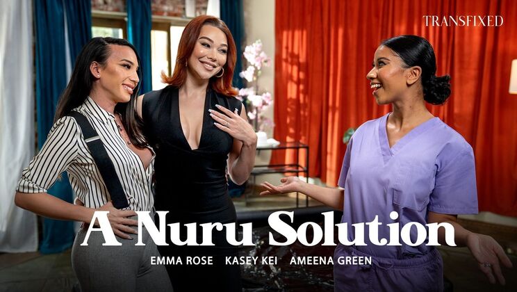 Slippery Nuru Gel Massage With Kasey Kei, Emma Rose & Ameena Green and Interracial Anal